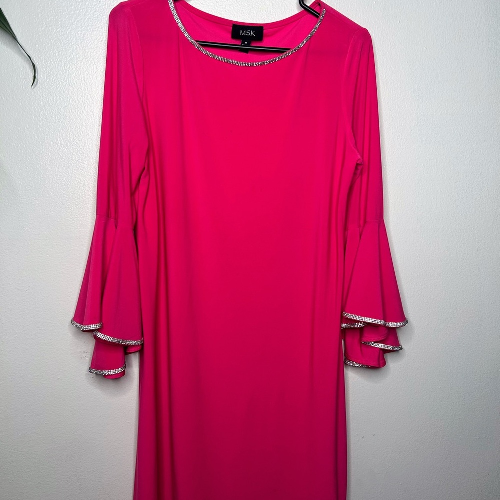 MSK Women's Vibrant Pink Long Sleeve Dress